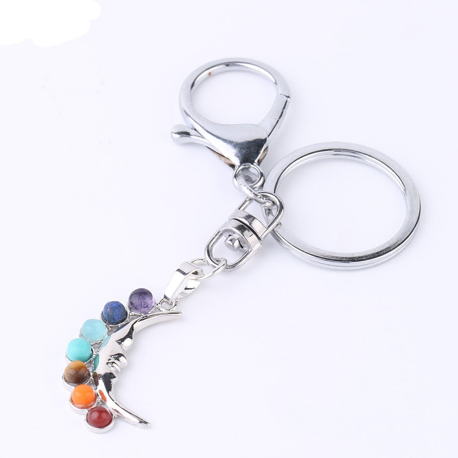 Reiki 7 Chakra Stones Keychain Tree of Life