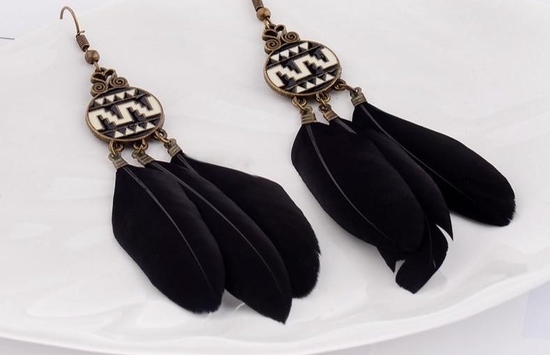 Bohemian Feather Tassel Earrings