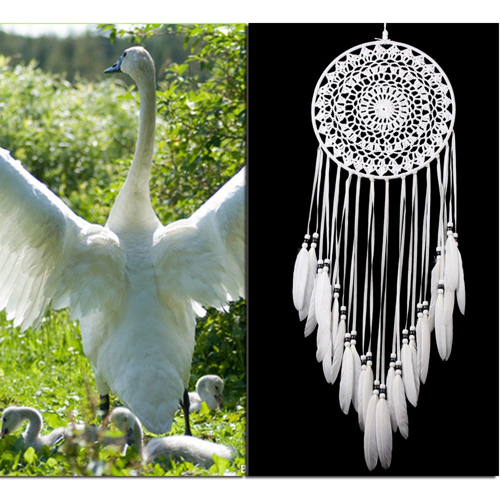 DreamCatcher Hanging White Lace Flower Feather Home and Car Decoration