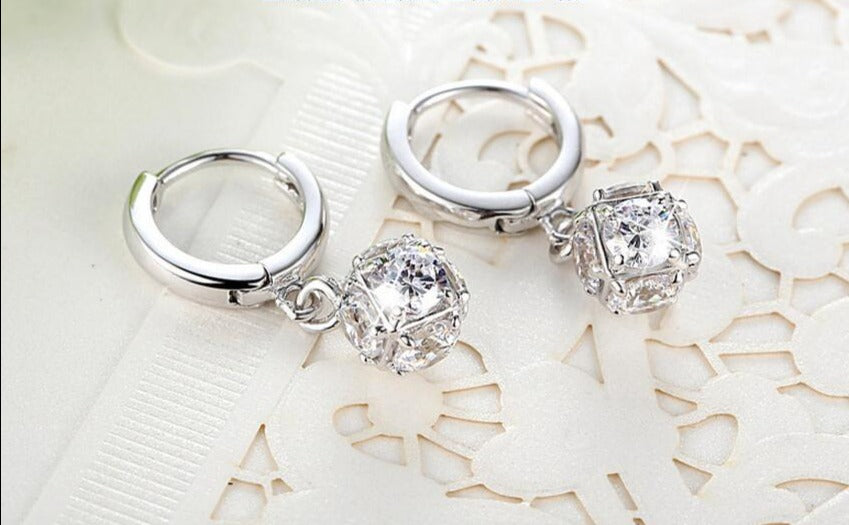 925 Sterling-silver-jewelry Crystal Ball AAA CZ Stud Earrings