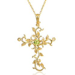 Gemstone Pendant vine Cross Necklace