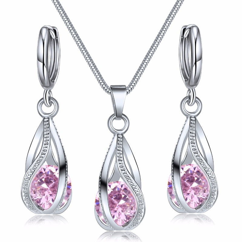 Fashion Crystal Jewelry Set Zircon Necklace Earrings Set