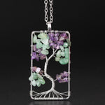 Natural Stone Amethysts Gravel Square Tree Of Life Pendant Necklaces