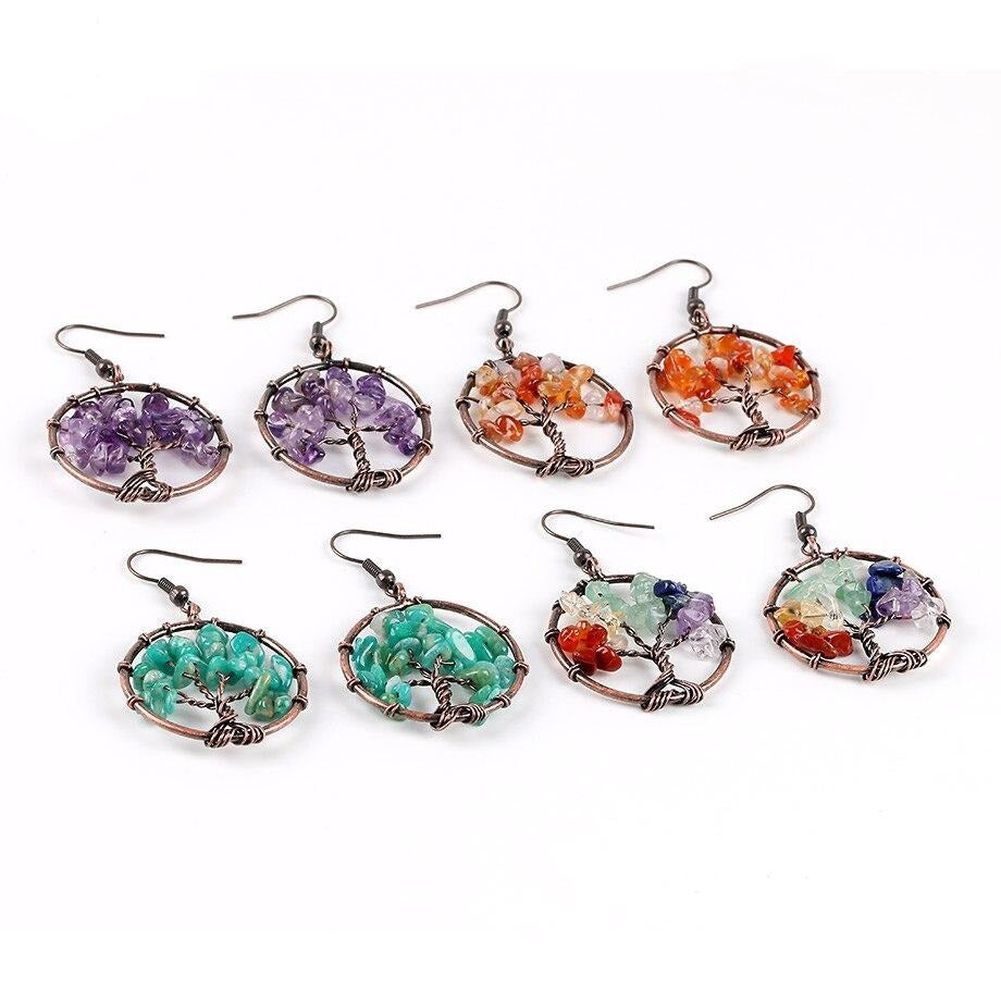 Dangle Round Tree of Life Ear Drop Natural Earrings