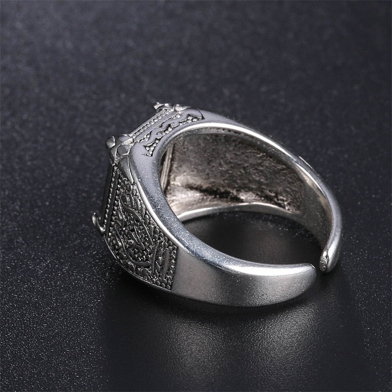 Crystal Retro Flower 925 Sterling Silver Men`s Wedding Rings