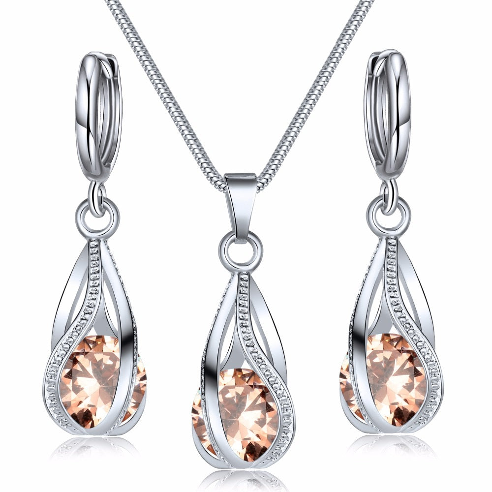 Fashion Crystal Jewelry Set Zircon Necklace Earrings Set