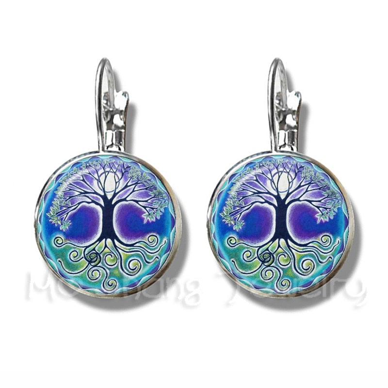 Tree of Life Glass Time Gem Earrings