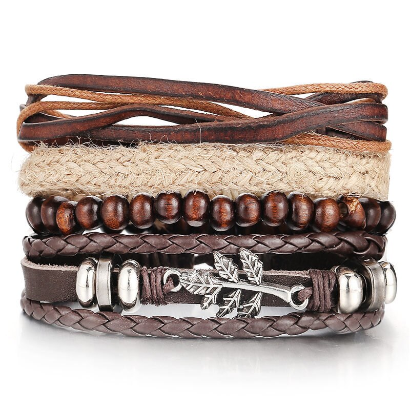 Leaf Feather Multilayer Leather Bracelet