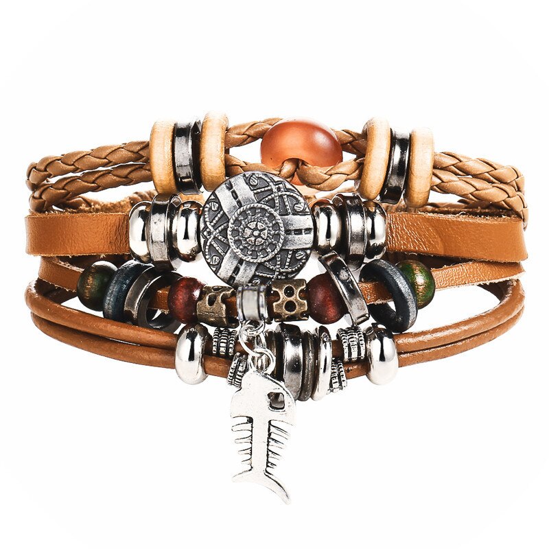 Leaf Feather Multilayer Leather Bracelet