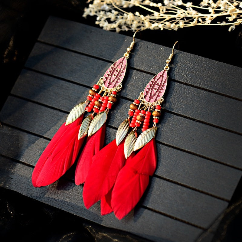 Bohemian Feather Tassel Earrings