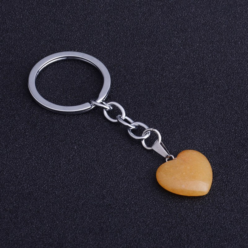 Natural Heart Stone Rose Quartz Keychain