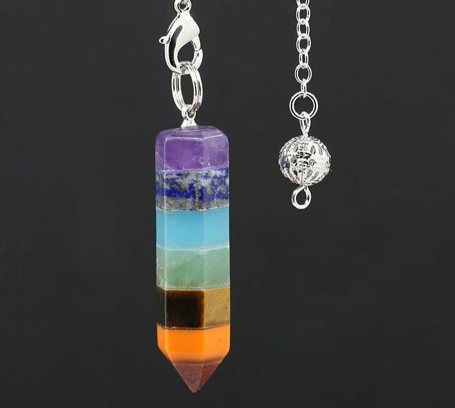Charm Pyramid 7 Chakra Natural Gem Stone Rainbow Layered Dowsing Healing Point Pendant