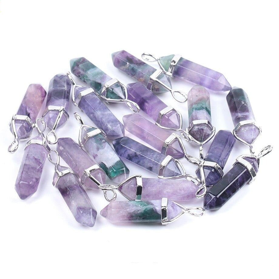 Crystal Pendants Suspension Natural Gem Stone Fluorite Necklaces