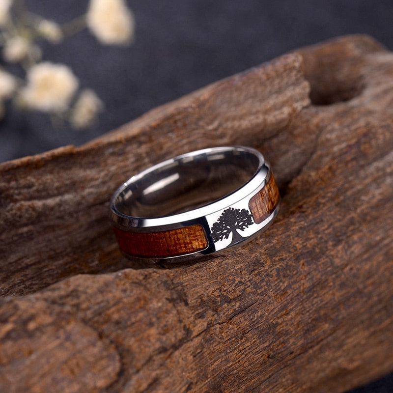 Wood Tree of Life Healing Finger Ring