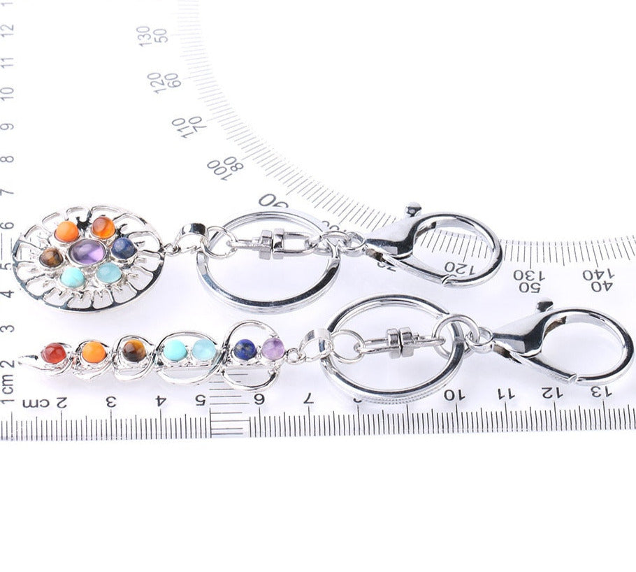 Reiki 7 Chakra Stones Keychain Tree of Life