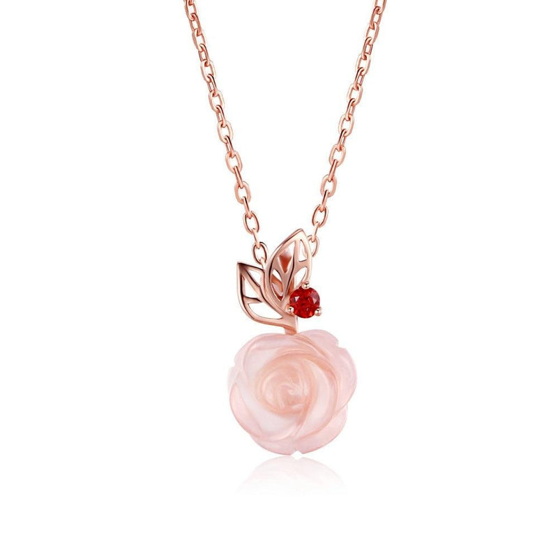 Rose Flower Natural Gemstone Rose Quartz Necklace
