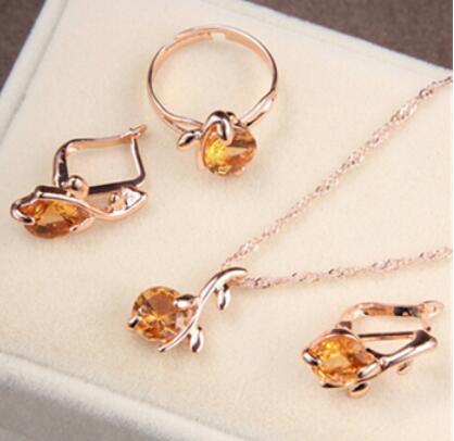 bridal gold color necklace earrings Ring