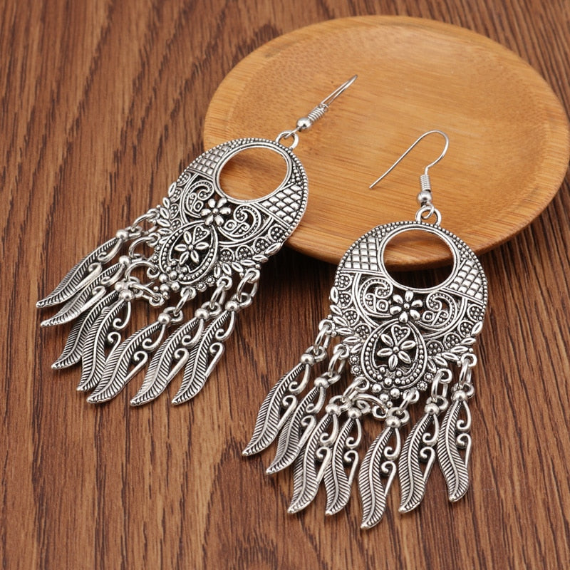 Hollow Carved Flowers Geometric Drop Earrings