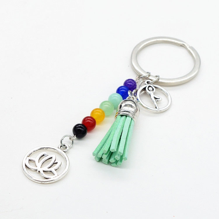 Healing Crystals Stone Chakra Pray Keychain