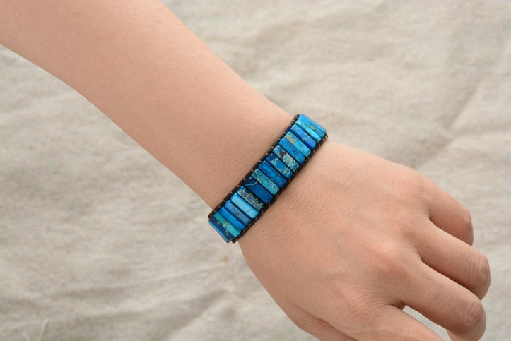 Tube Natural Stone Beaded Single Leather Wrap 
