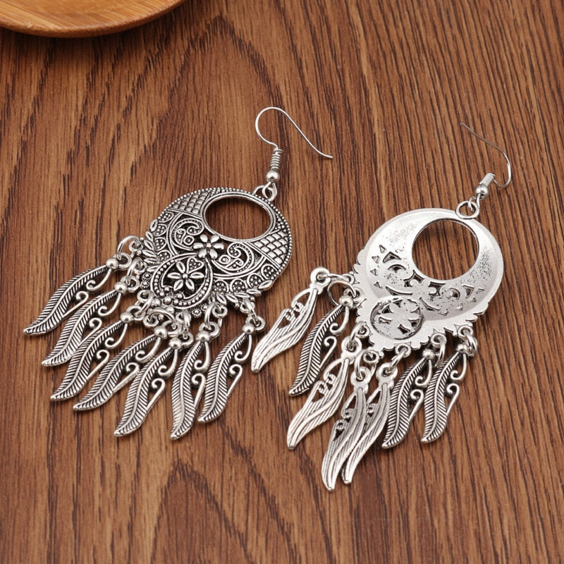 Hollow Carved Flowers Geometric Drop Earrings