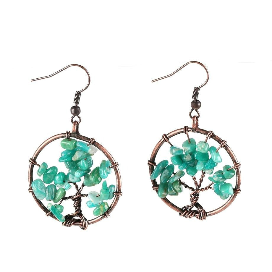 Dangle Round Tree of Life Ear Drop Natural Earrings