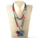 108 Beads Mala Multi Stone Knotted Butterfly Charm Pendant Necklace