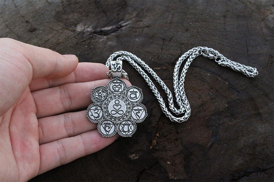 7 chakra charm pendant Lotus Flower Circle Necklace