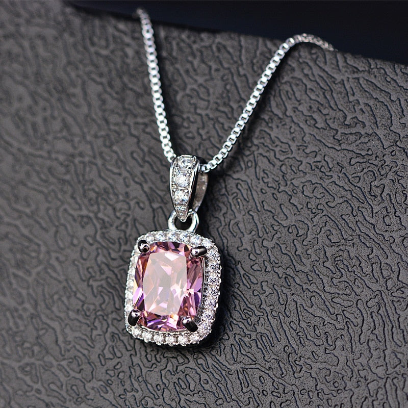 Gemstone Birthstone White Gold Pendant Necklace