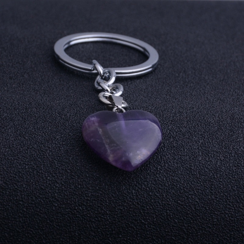 Natural Heart Stone Rose Quartz Keychain