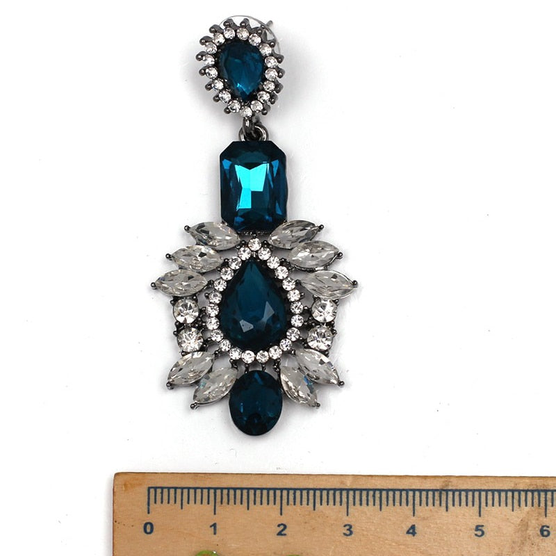Rhinestone Dangle Green Blue Crystal Earrings