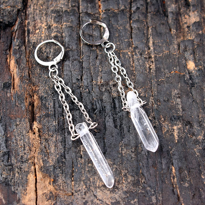 Raw Rainbow Quartz Crystal Drop Earrings