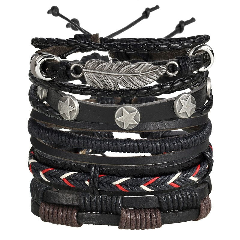 Leaf Feather Multilayer Leather Bracelet