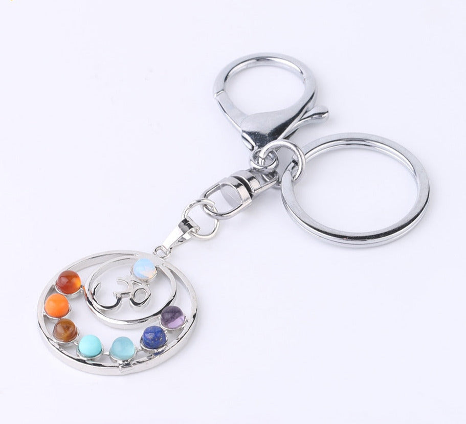 Reiki 7 Chakra Stones Keychain Tree of Life
