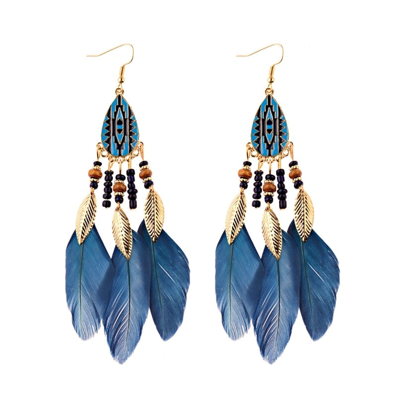 Bohemian Feather Tassel Earrings