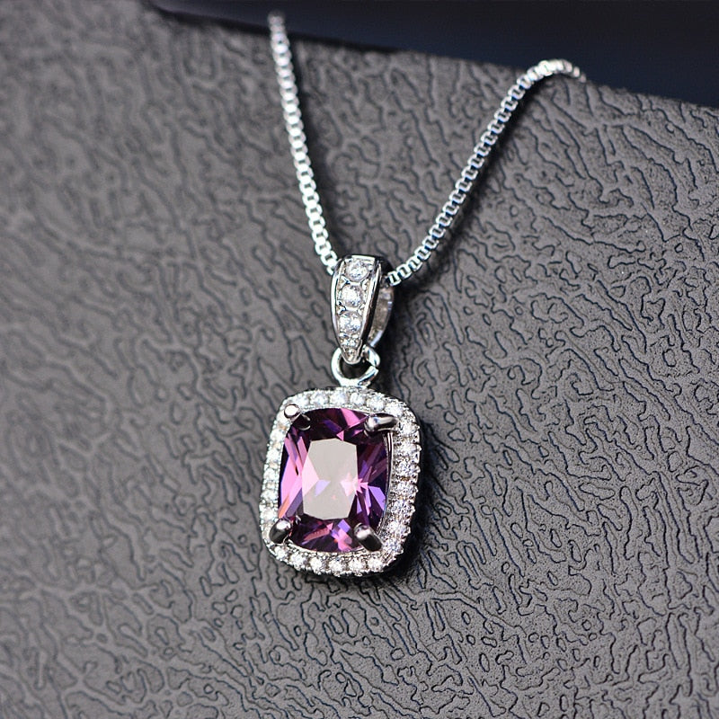 Gemstone Birthstone White Gold Pendant Necklace