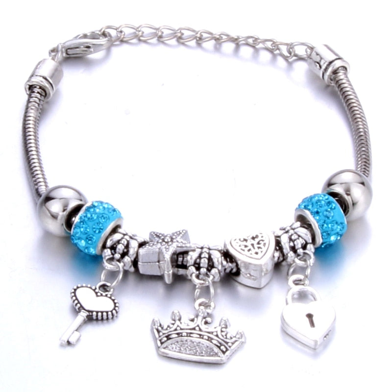 Antique Original Crown key lock Shape 6 colors Charm Bracelets