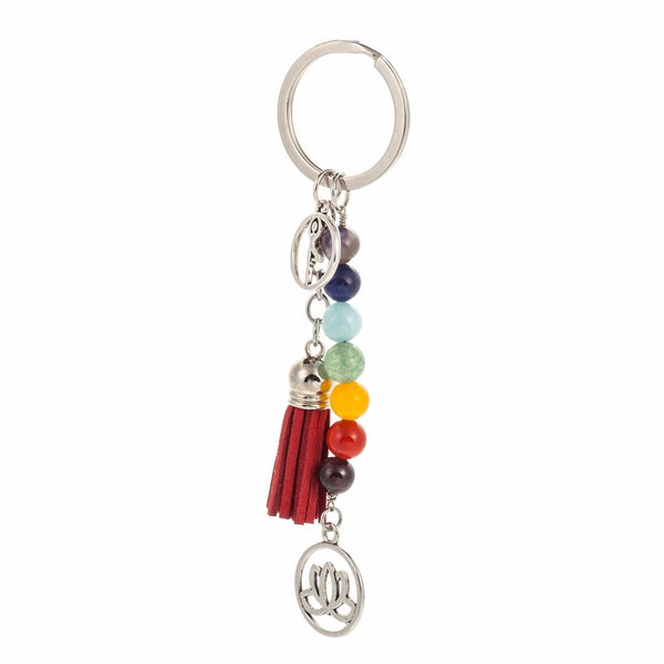 Chakra Keychain Colorful Stone Beads 7 Chakras Energy Yoga Fitness Key Chains
