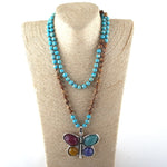 108 Beads Mala Multi Stone Knotted Butterfly Charm Pendant Necklace