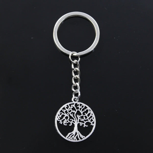 SUPERFINDINGS 6pcs Tree of Life Keychain Natural Crystal Stone Handmade DIY Keychain Charm Pendant Flat Round with Tree Gemstone