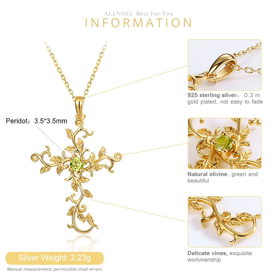 Gemstone Pendant vine Cross Necklace