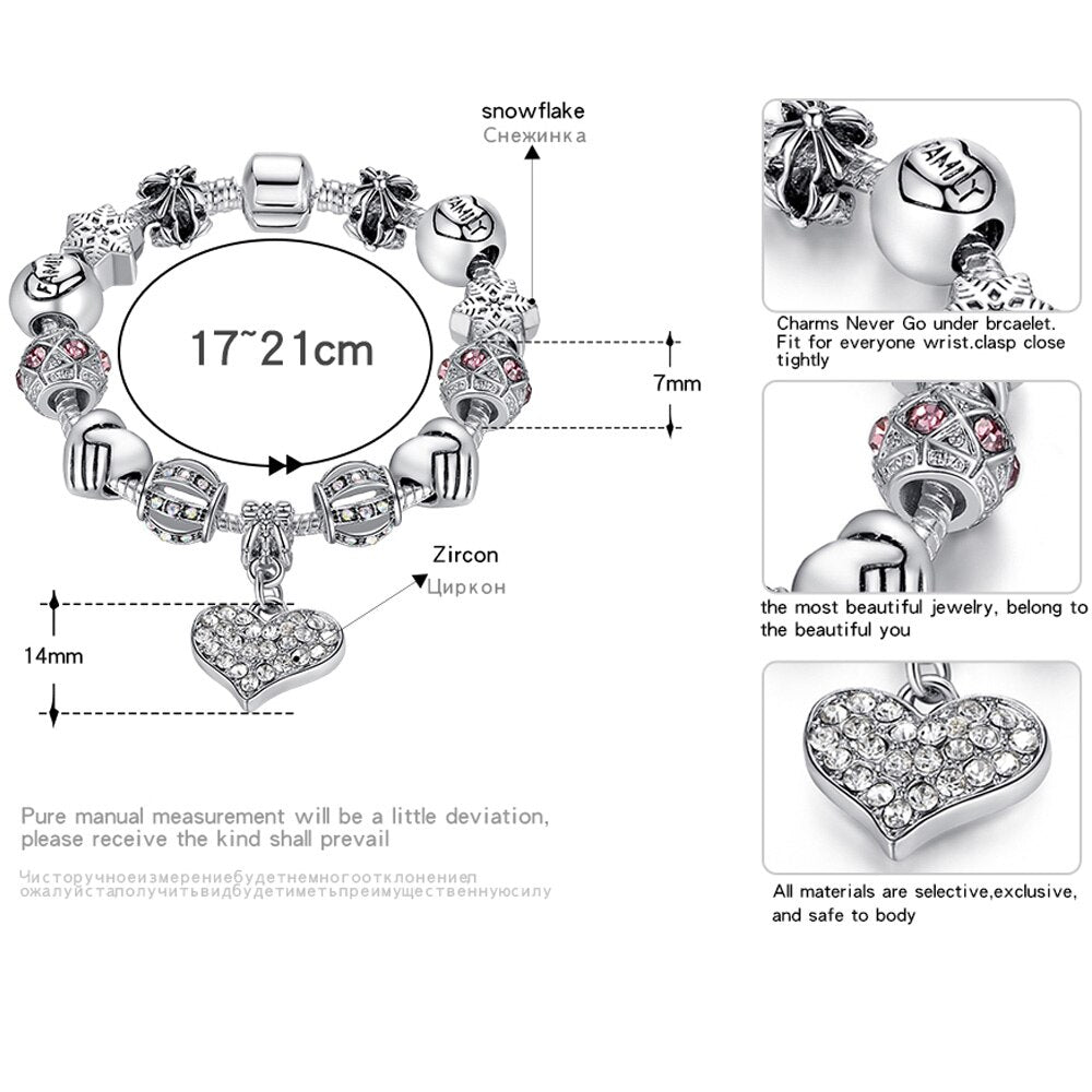 Luxury Brand Women Bracelet Silver Color Crystal Charm Bracelet for Women