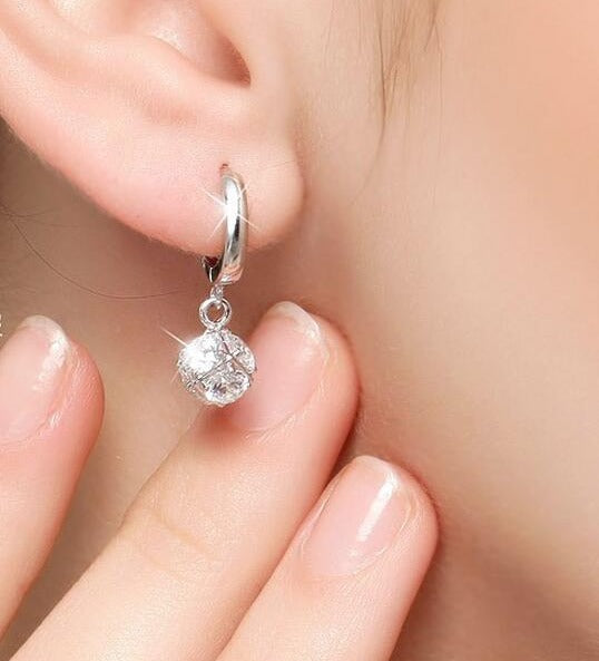 925 Sterling-silver-jewelry Crystal Ball AAA CZ Stud Earrings