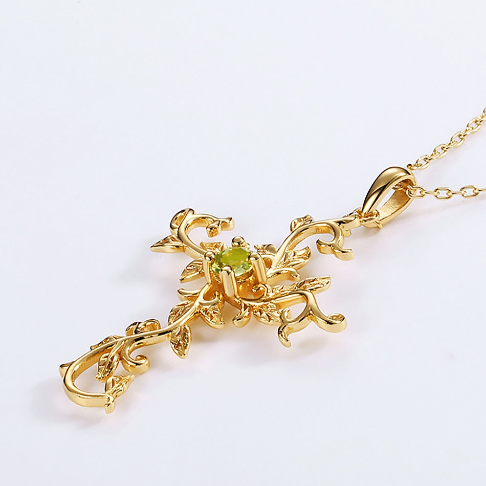 Gemstone Pendant vine Cross Necklace