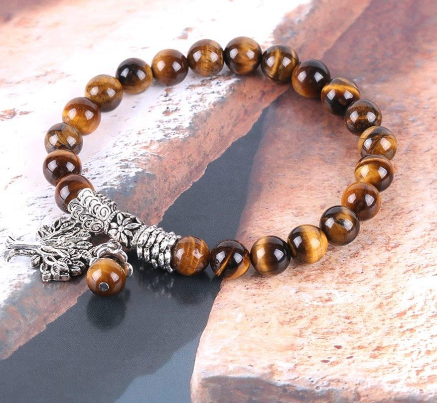 Natural Tiger Eye Gem Stone Reiki Healing Energy Mala Yoga Beads Bracelets
