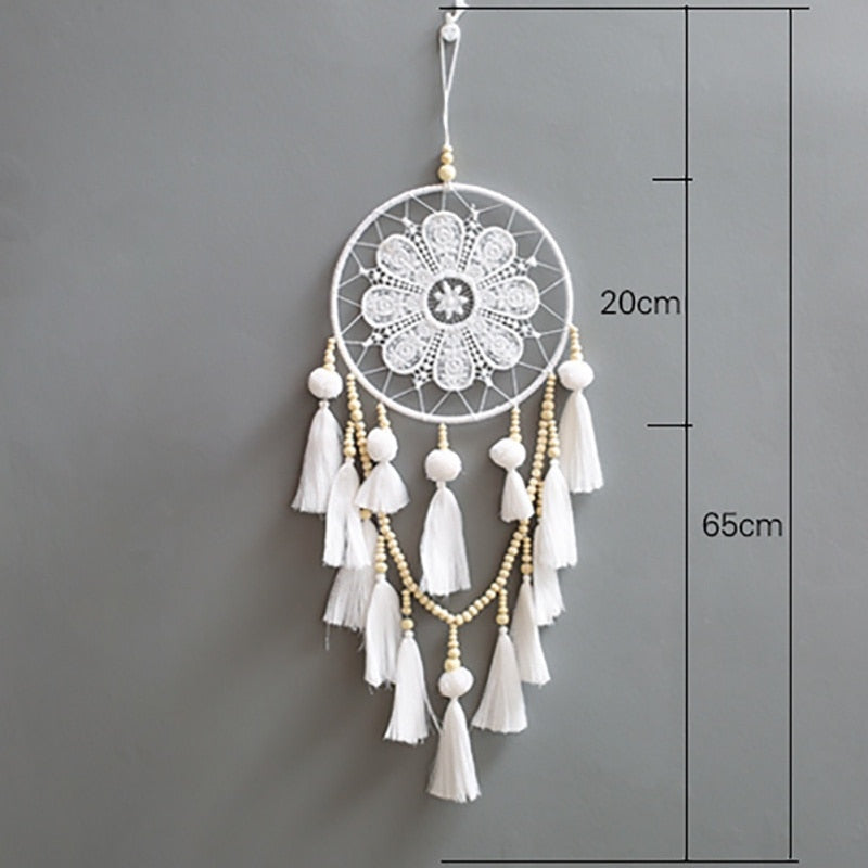 1Pcs Handmade Wind Chimes Dream Catcher Indian Style Woven Wall Hanging Decoration White Dreamcatcher Wedding Party Decor