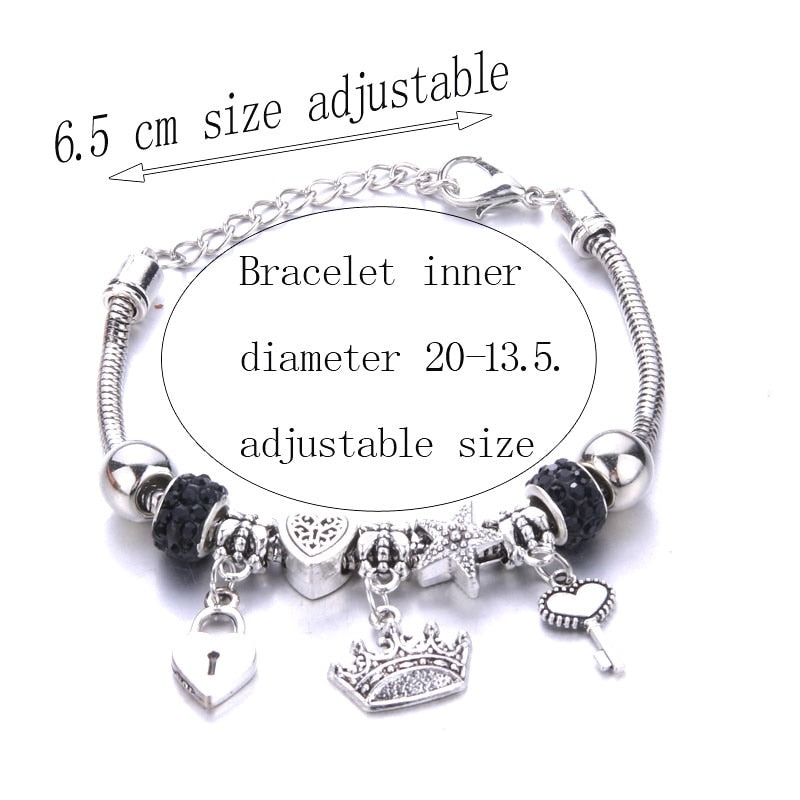 Antique Original Crown key lock Shape 6 colors Charm Bracelets
