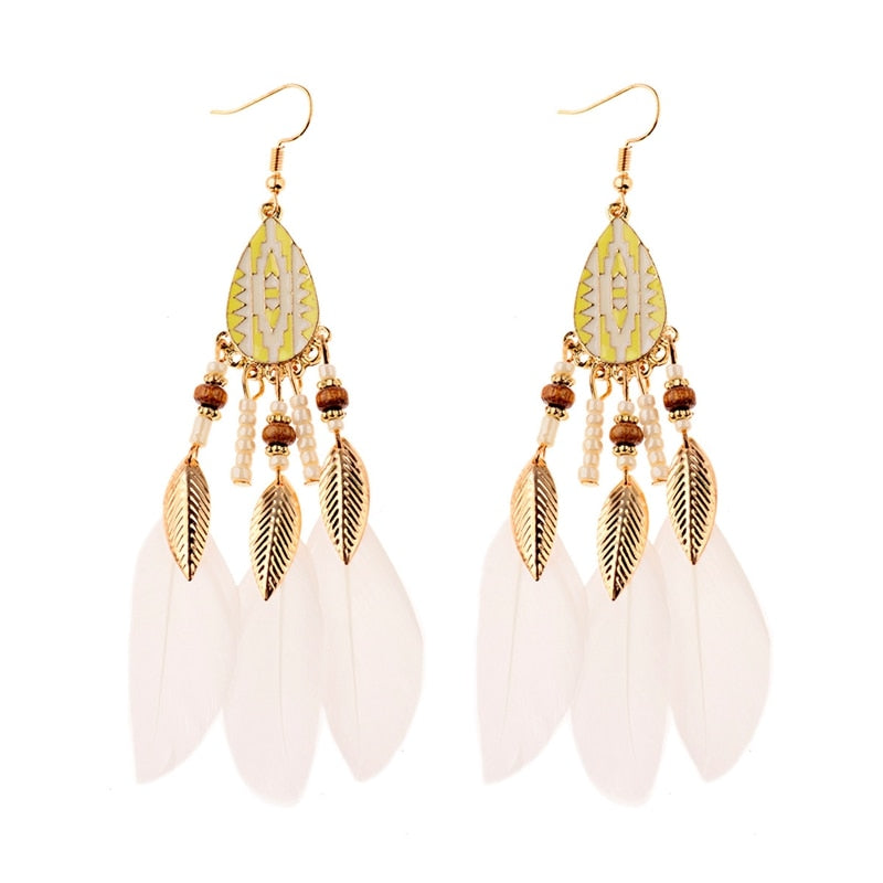 Bohemian Feather Tassel Earrings