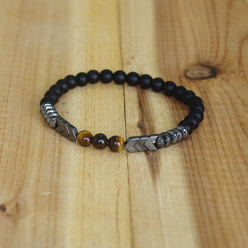 Tiger Eye Beads Strand Bracelet Arrow Hematite Stone Bracelet
