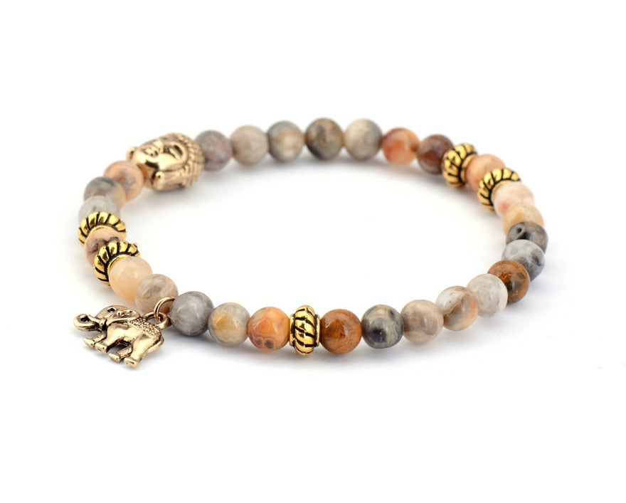 Natural Stone Buddha and Elephant Bead Tibetan Bracelets